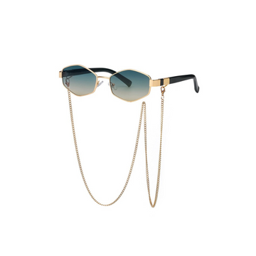 Retro Hexagon With Chain Sunglasses - SunsetFashionLA